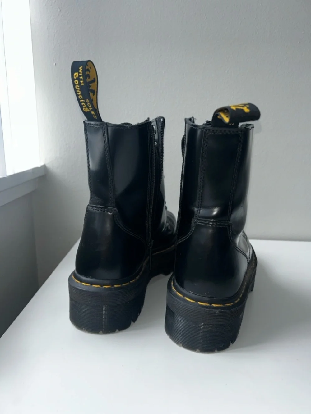 Dr. Martens Black Platform Lace-Up Boots with Yellow Stitching - Picture 7 of 7